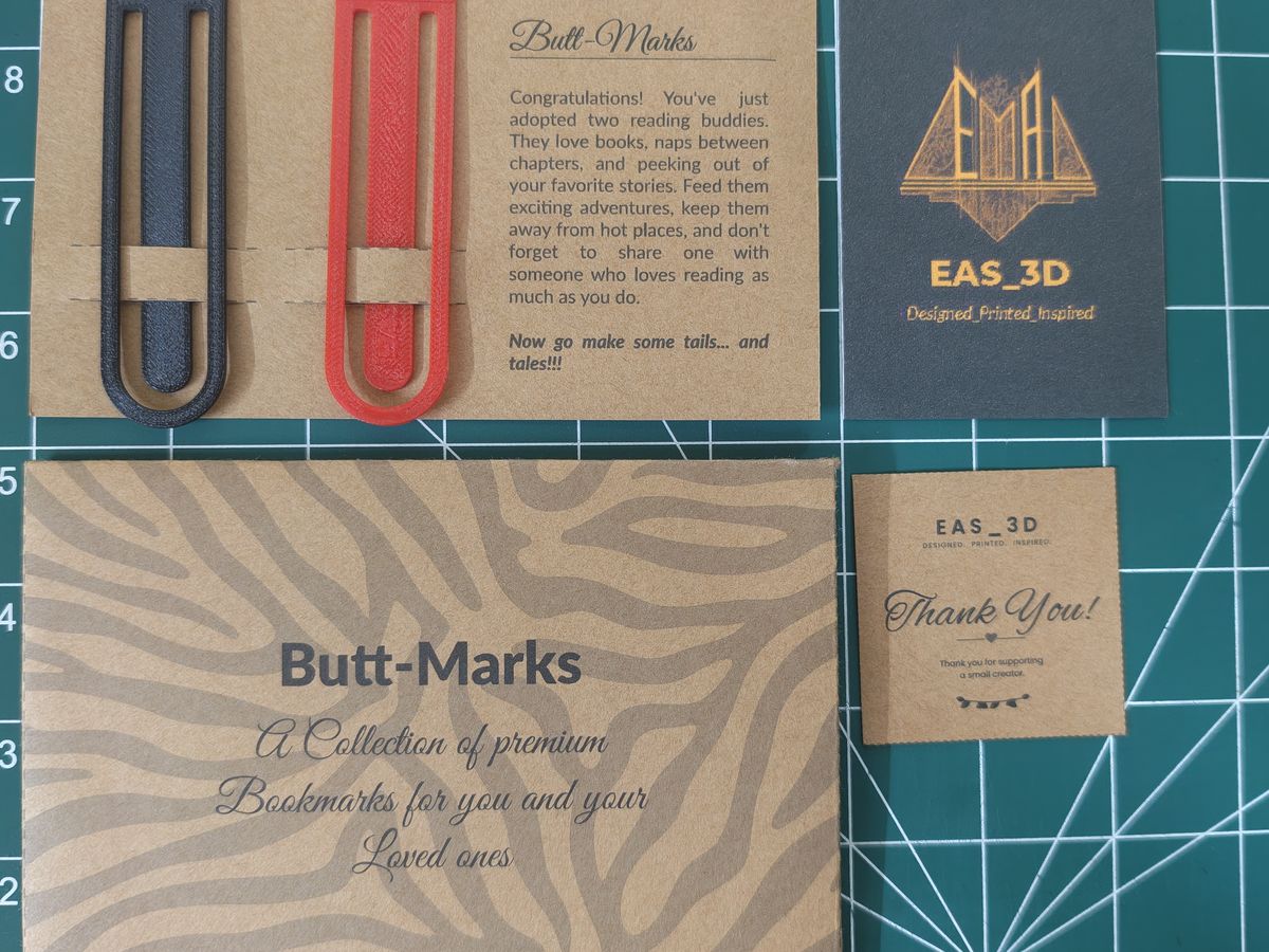The Butt-Marks bookmark set with kraft packaging