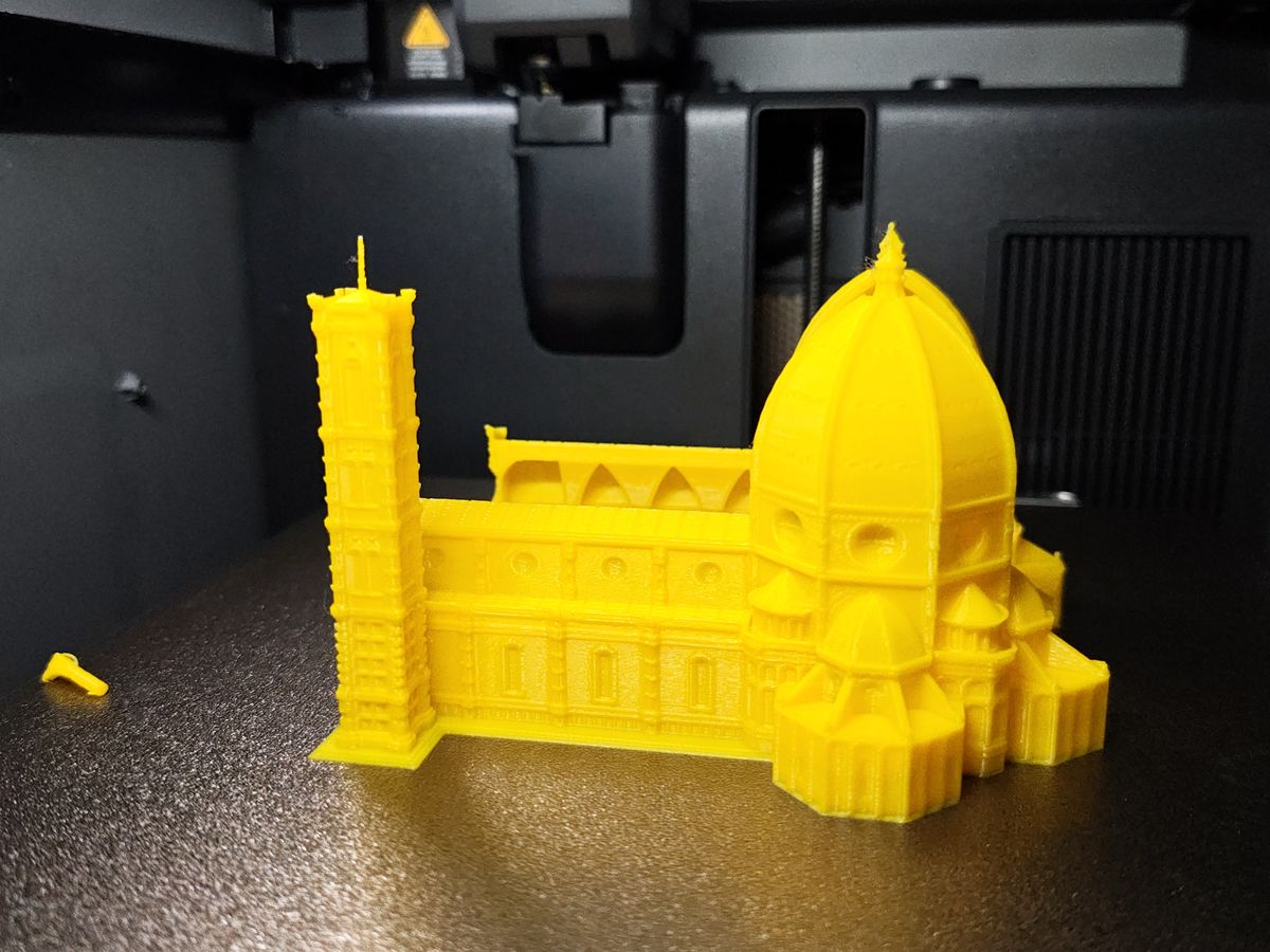 The Florence Duomo model part-printed inside the printer